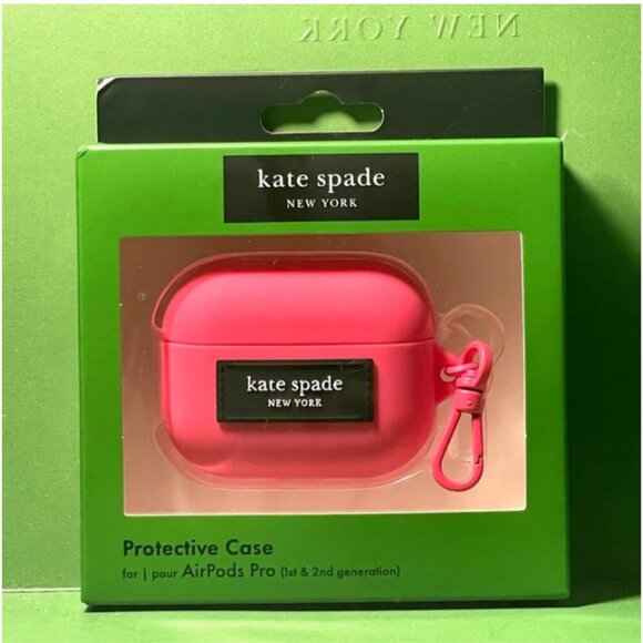 Kate Spade Airpods Pro 1 & 2 GEN Case Silicone Pom Pom Pink Keychain Clip - Picture 1 of 6